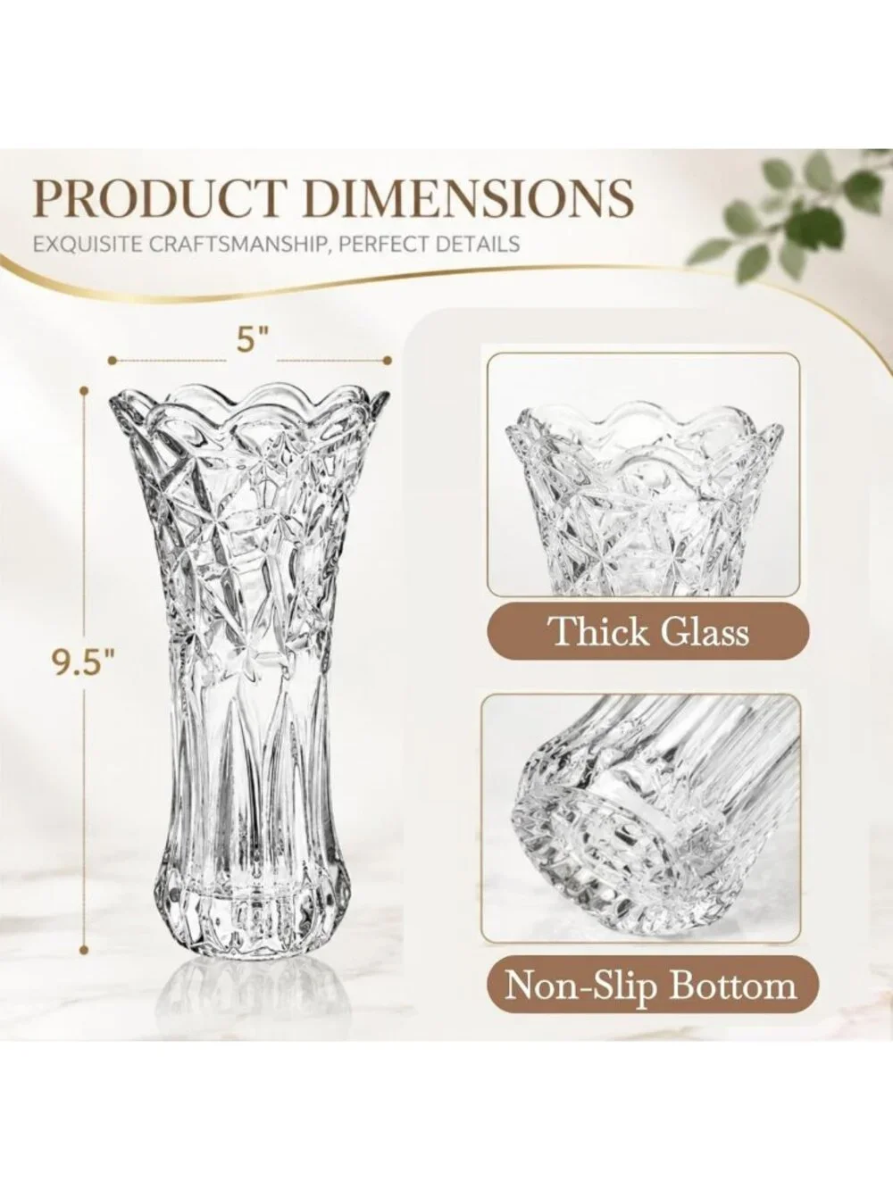 Set of 2 Large Clear Glass Flower Vases - Modern Cylinder Centerpieces for Home